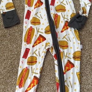Little Sleepies White Fast Food Print One-Piece Pajamas with Gray Trim